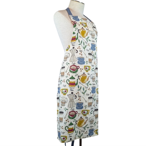 Apron Coffee & Tea Print 100% Cotton Multicolor Print One Size NWT - Picture 3 of 7